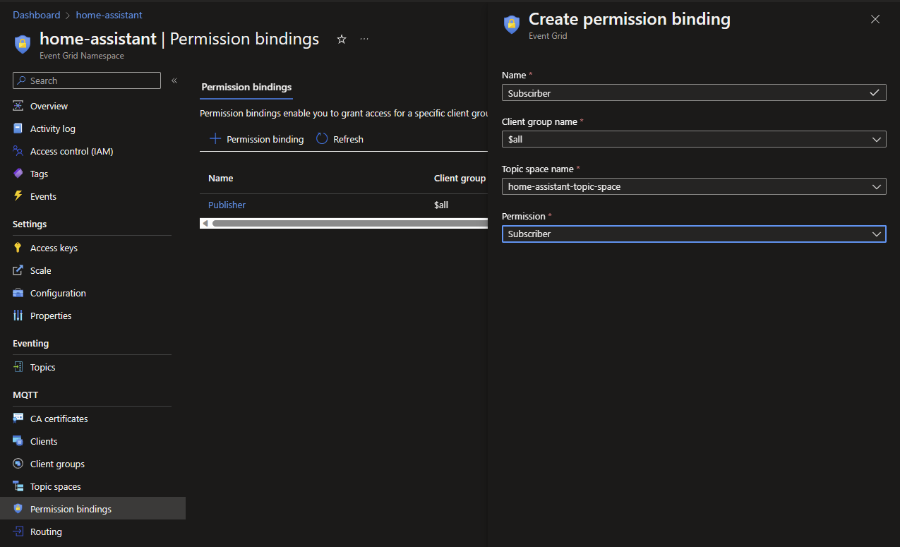 Create Permission bindings Subscriber